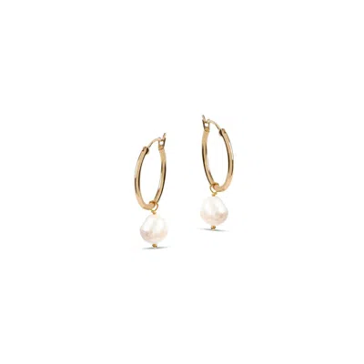 Amadeus Women's Gold / White Venus Gold Hoop Earrings With White Pearl Pendant Charm In Multi