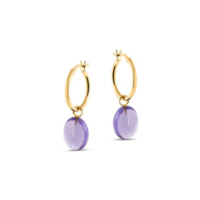 Amadeus Women's Gold / Yellow Eden Gold Hoop Earrings With Amethyst