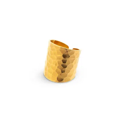 Amadeus Women's Nudo Gold Long Hammered Ring - Full Size Adjustable