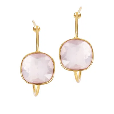 Amadeus Women's Sophia Pink Quartz Gold Hoops