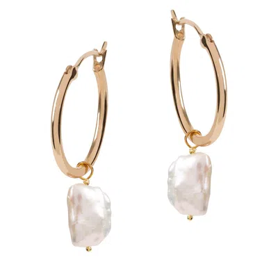 Amadeus Women's Venus Gold Hoop Earrings With Keshi White Pearls In Gray