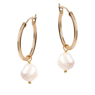 Amadeus Women's Venus Gold Hoop Earrings With White Pearl