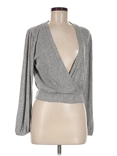 Pre-owned Amadi Long Sleeve Top Gray Plunge Neckline Tops