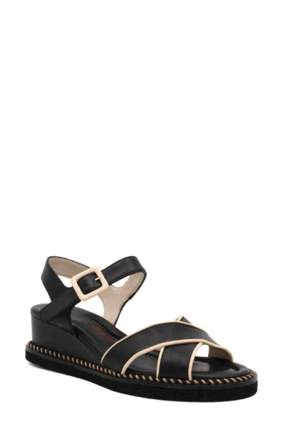 Amalfi By Rangoni Montecarlo Wedge Sandal In Black/ Sand Parma Combo