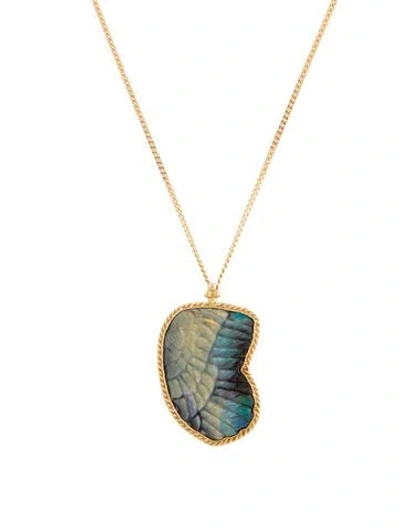 Pre-owned Amali 18k Boulder Opal Wing Pendant Necklace, 17.75" In Multicolor