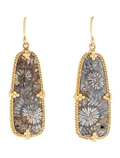 Pre-owned Amali 18k Fossilized Coral Drop Earrings In Multicolor