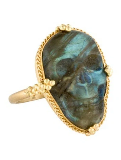 Pre-owned Amali 18k Labradorite Skull Cocktail Ring In Multicolor