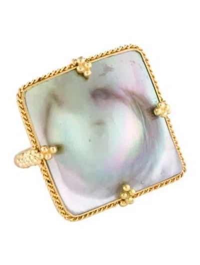 Pre-owned Amali 18k Mother Of Pearl Cocktail Ring In Multicolor