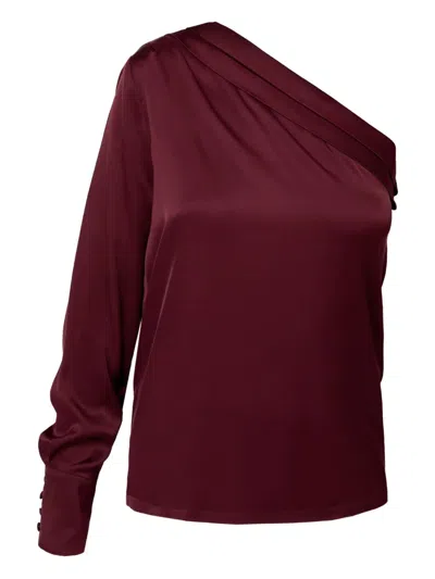 Amalin One-shoulder Button Blouse In Burgundy