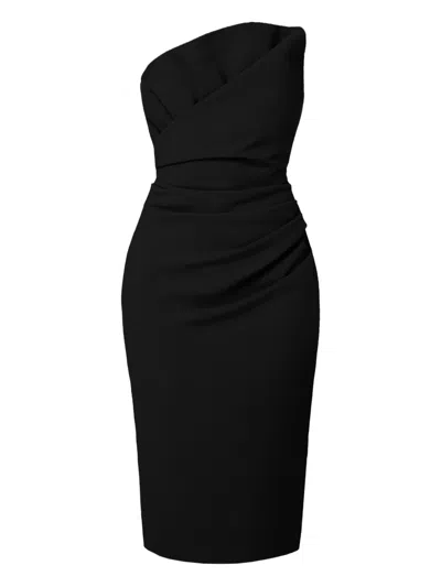 Amalin One-shoulder Claudine Midi Ress In Black
