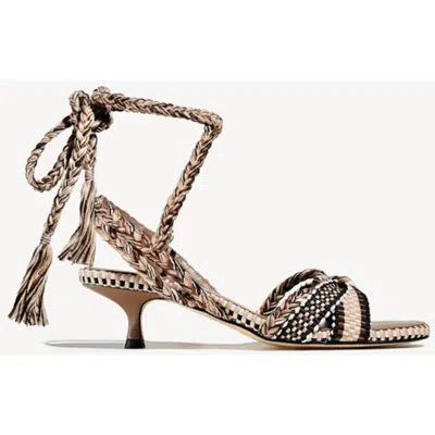 Amambaih Aitana Braided Cotton Lace Up Kitten Heel Sandal In Multi