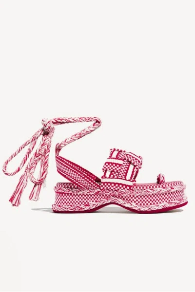 Amambaih Gabriela Braided Platform Sandal With Ankle Ties In Pink