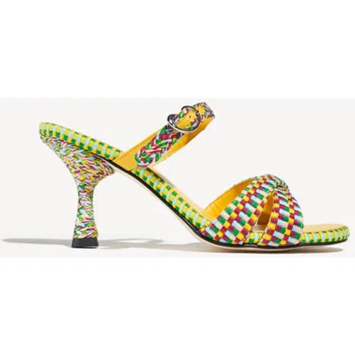 Amambaih Irene Handwoven Sculptural Heel Mule Sandal In Multi