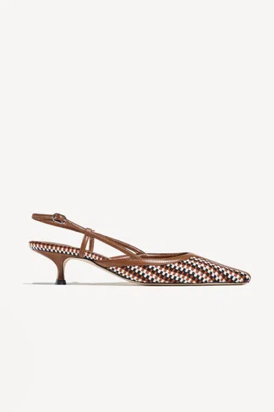 Amambaih Malva Pointed Toe Kitten Slingback Pumps In Brown