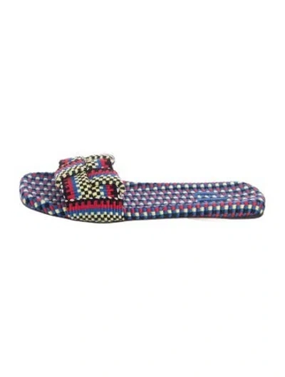 Pre-owned Amambaih Patterned Slides In Blue