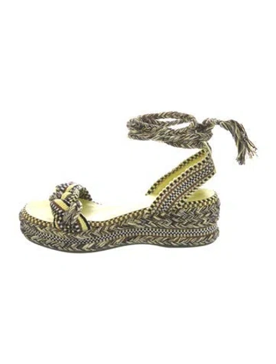 Pre-owned Amambaih Raffia Patterned Espadrilles In Green