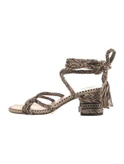 Pre-owned Amambaih Raffia Patterned Sandals In Gold