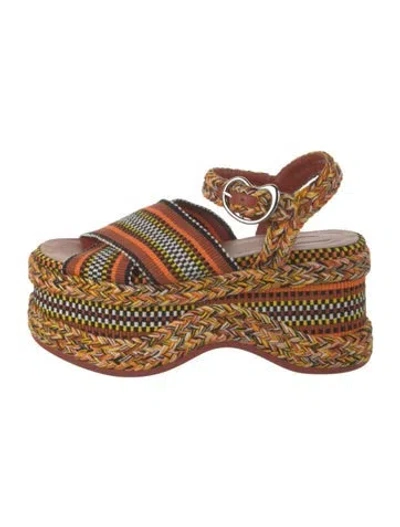 Pre-owned Amambaih Raffia Striped Sandals In Brown