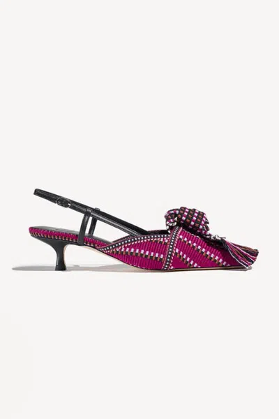 Amambaih Ula Knot-detail Pointed-toe Kitten Slingback Pumps In Multi