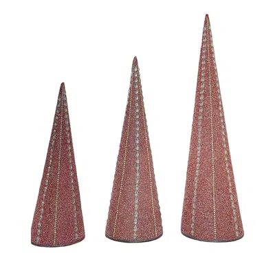 Aman Imports 12 Beaded And Stone Pink Cone Tree In Burgundy