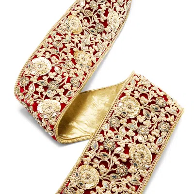 Aman Imports Alice + Olivia 4 Faux Pearl Floral Ribbon In Gold