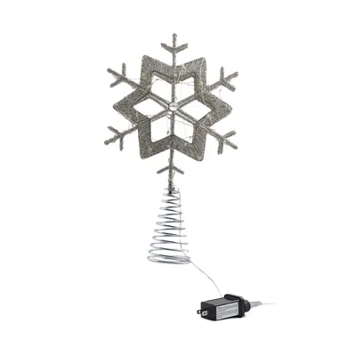 Aman Imports Beaded Lighted 3d Double Sided Snowflake Tree Topper In White