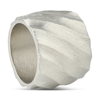 Aman Imports Brushed Silver Swirl Napkin Ring In White