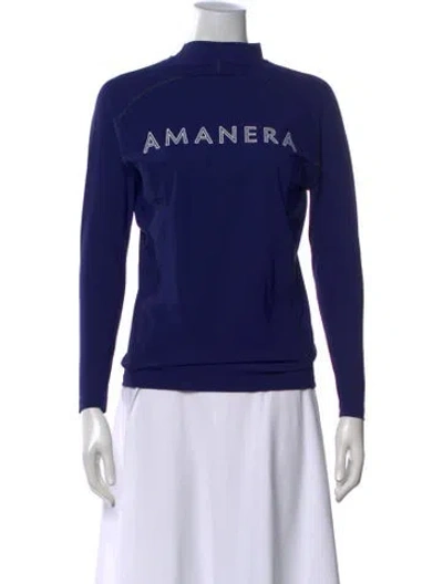 Pre-owned Aman Mock Neck Long Sleeve Top In Blue