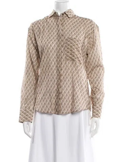 Pre-owned Aman Patterned Long Sleeve Button-up Top In Neutral