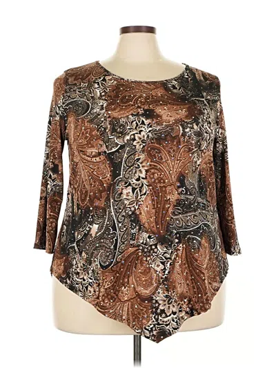 Pre-owned Amana 3/4 Sleeve Top Brown Scoop Neck Tops