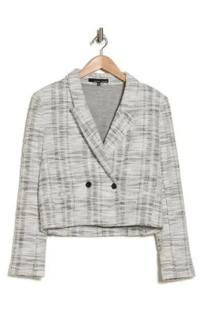 Amanda & Chelsea Bouclé Double Breasted Cropped Jacket In Ivory/black Plaid