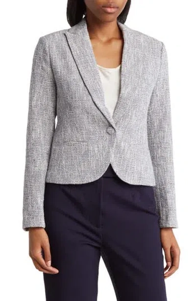 Amanda & Chelsea Classic One-button Tweed Blazer In Blue