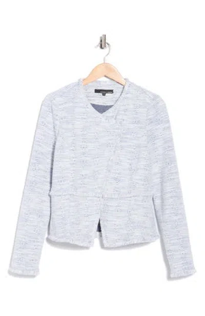 Amanda & Chelsea Fringe Tweed Moto Jacket In Blue