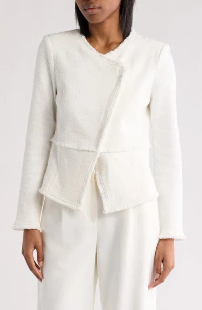 Amanda & Chelsea Fringe Tweed Moto Jacket In White