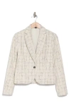 Amanda & Chelsea Single Button Bouclé Blazer Jacket In Ivory/blue