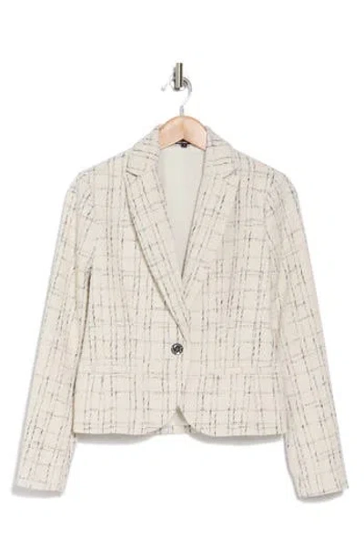 Amanda & Chelsea Single Button Bouclé Blazer Jacket In Ivory/blue