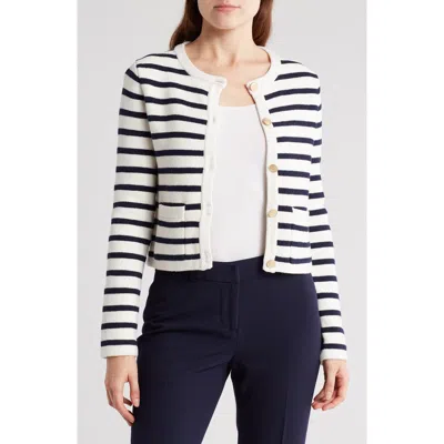 Amanda & Chelsea Stripe Crop Jacket In Ivory/ Navy