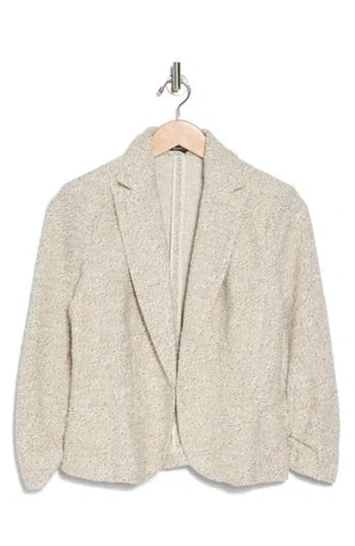 Amanda & Chelsea Three-quarter Sleeve Scrunch Bouclé Blazer In Ivory Brown