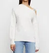 AMANDA MARIA KIARA RIBBED ASYMMETRICAL SWEATER IN SILVER