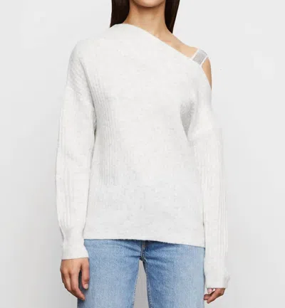 Amanda Maria Kiara Ribbed Asymmetrical Sweater In Silver In White