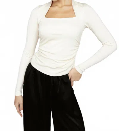 Amanda Maria Square Neck Long Sleeve Shirt In Beige In White