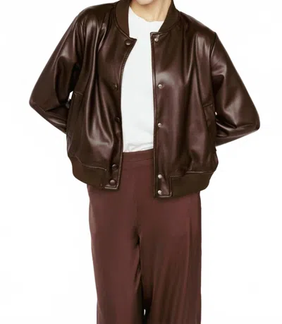 Amanda Maria Vegan Leather Bomber Jacket In Mahogany In Brown