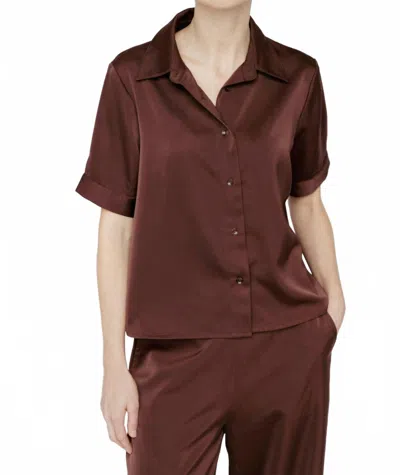 Amanda Maria Women's Satin Tee Blouse In Mahogany In Brown
