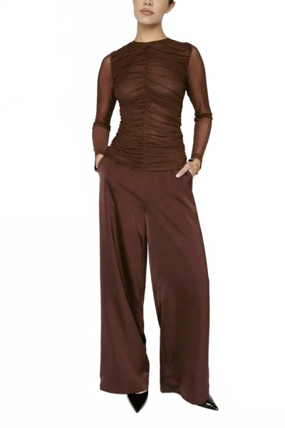 Amanda Maria Women's Satin Wide Leg Pant In Mahogany In Brown