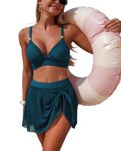 Amanda Royal 2pc Bra & Swim Skirt Set In Blue