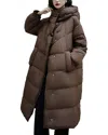 Amanda Royal Long Puffer Coat In Brown
