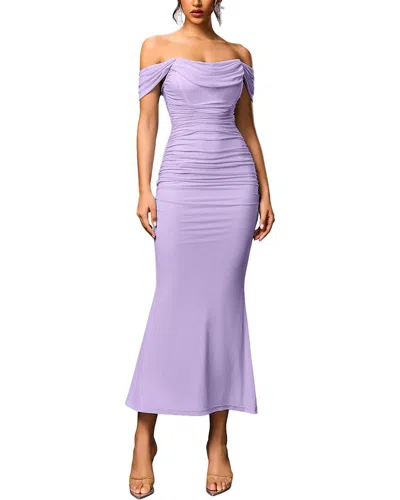 Amanda Royal Off-the-shoulder Midi Dress In Purple