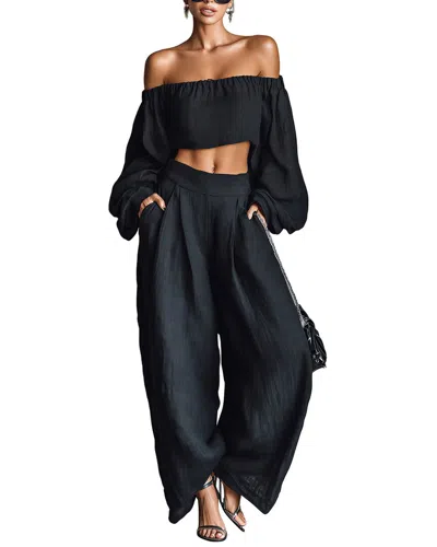 Amanda Royal Top & Pant Set In Black