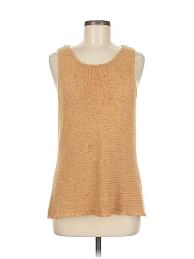 Pre-owned Amanda Smith Sleeveless Top Tan Scoop Neck Tops In Brown