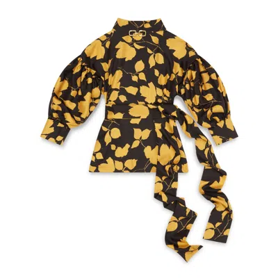 Amanda Thompson Couture Women's Black / Yellow Wren Blouse / Silk / Black & Gold Floral In Black/yellow